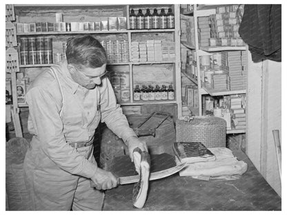 Mr. Keele Slicing Bacon in Pie Town New Mexico 1940