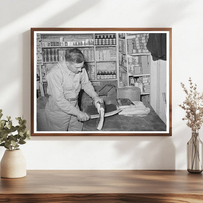 Mr. Keele Slicing Bacon in Pie Town New Mexico 1940