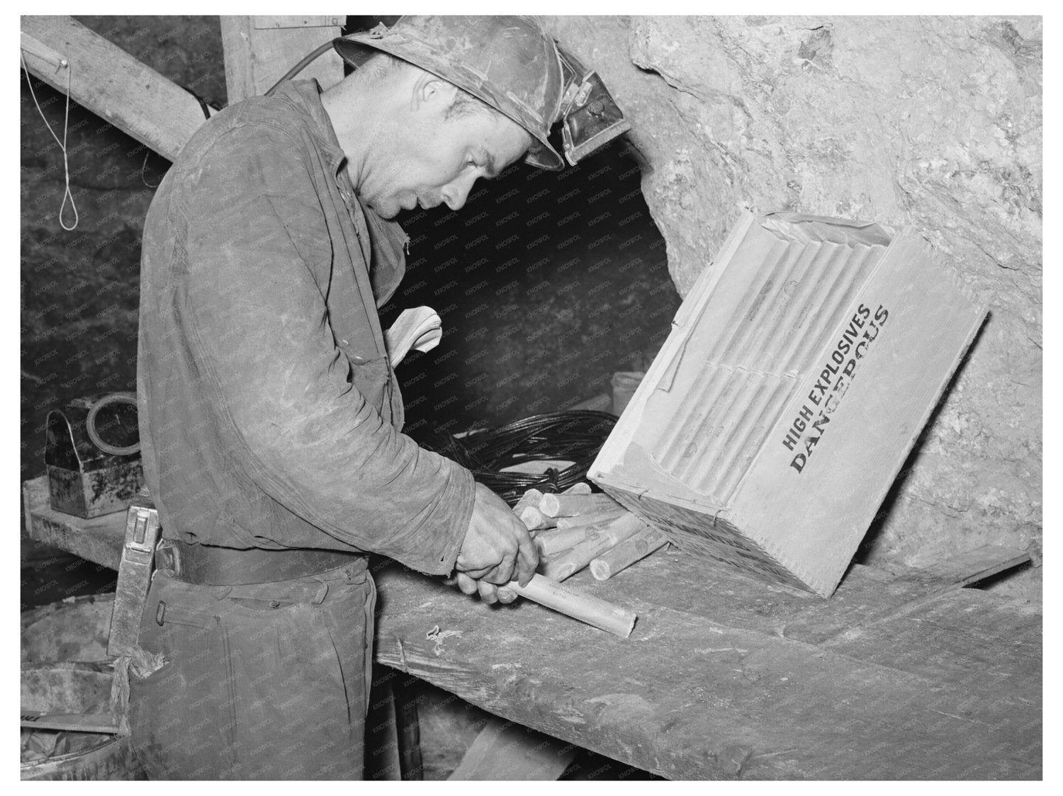 Miner Inserting Fuse into Dynamite Mogollon New Mexico 1940