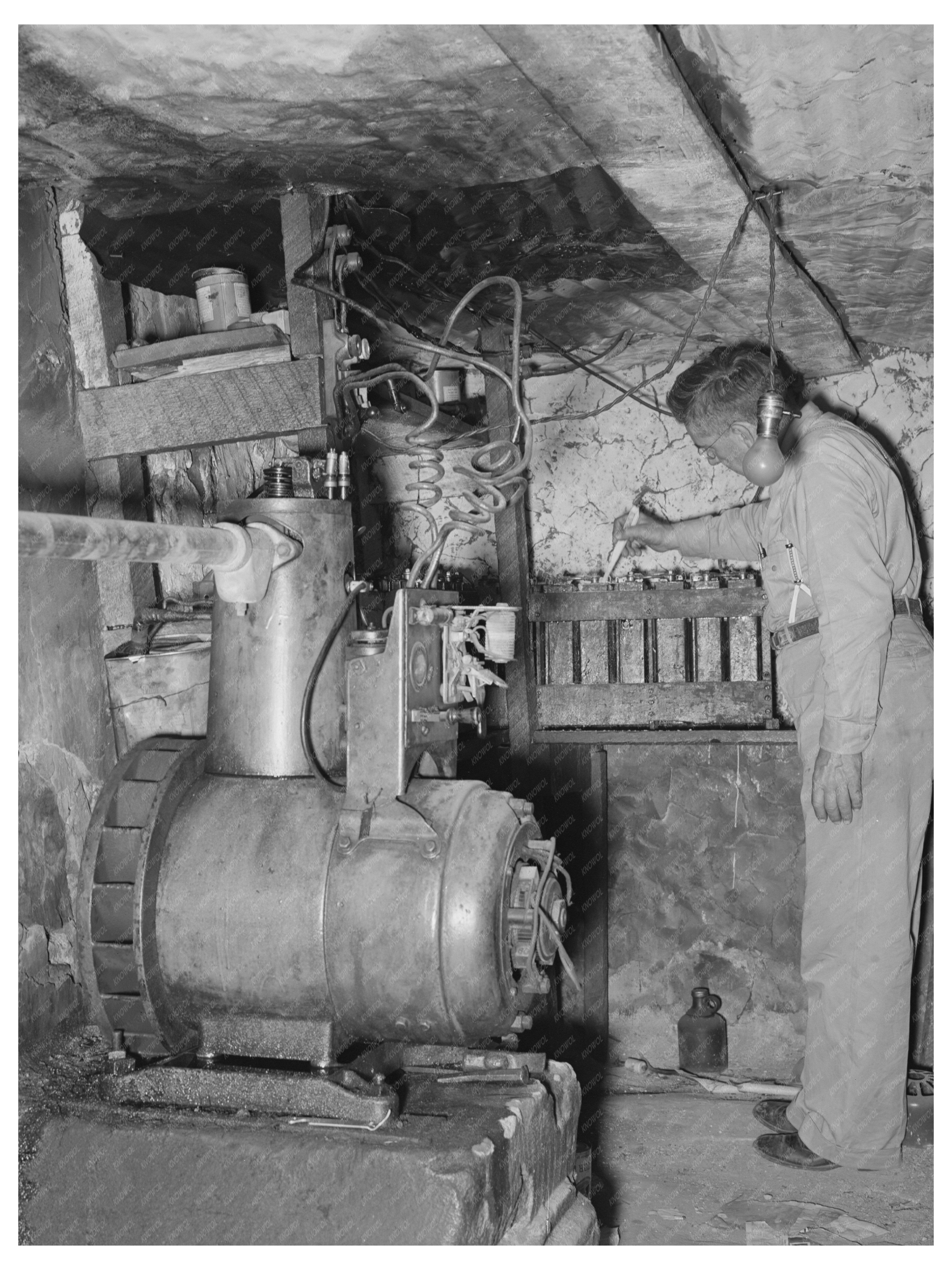 Mr. Keele Filling Delco Batteries in Pie Town New Mexico 1940