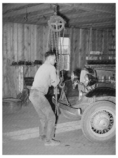 Garage Owner Repairing Car in Pie Town New Mexico 1940