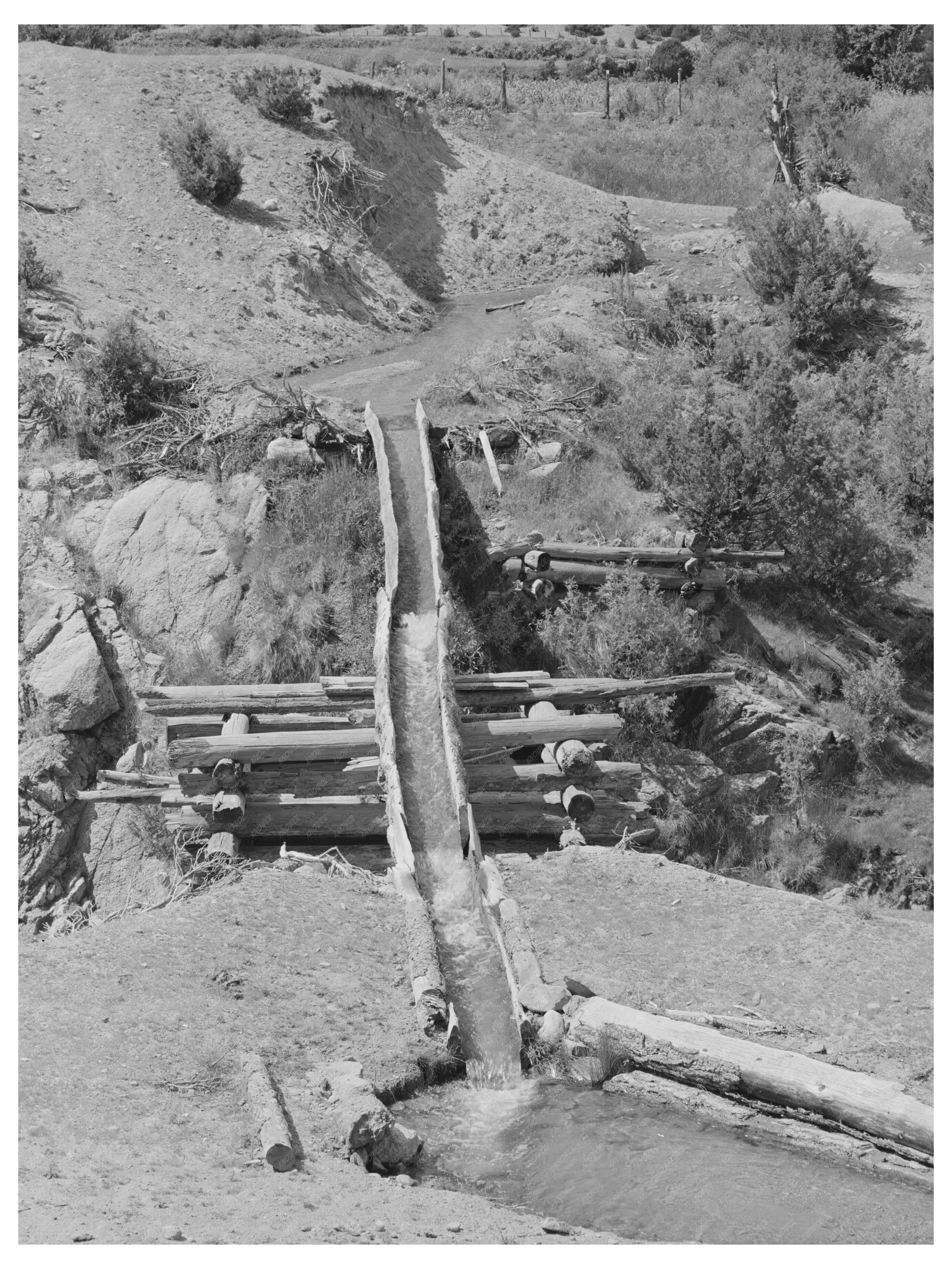 Hollowed Logs for Irrigation Water Transport New Mexico 1940