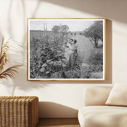 Spanish-American Woman and Baby in Flower Garden 1940