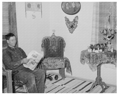 Spanish-American Farmer Reading in Chamisal New Mexico 1940