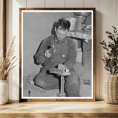 Spanish-American Farmer Repairs Shoes in New Mexico 1940