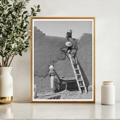 Women Replastering Adobe Houses in Chamisal New Mexico 1940