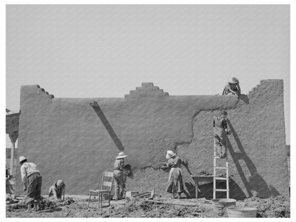 Spanish-American Women Replastering Adobe House 1940