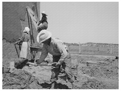 1940 Mixing Plaster for House Construction in Chamisal NM