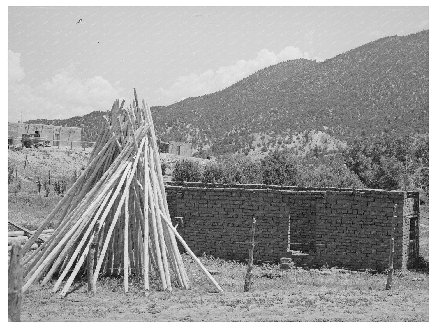 Adobe House Construction in Amalia New Mexico July 1940