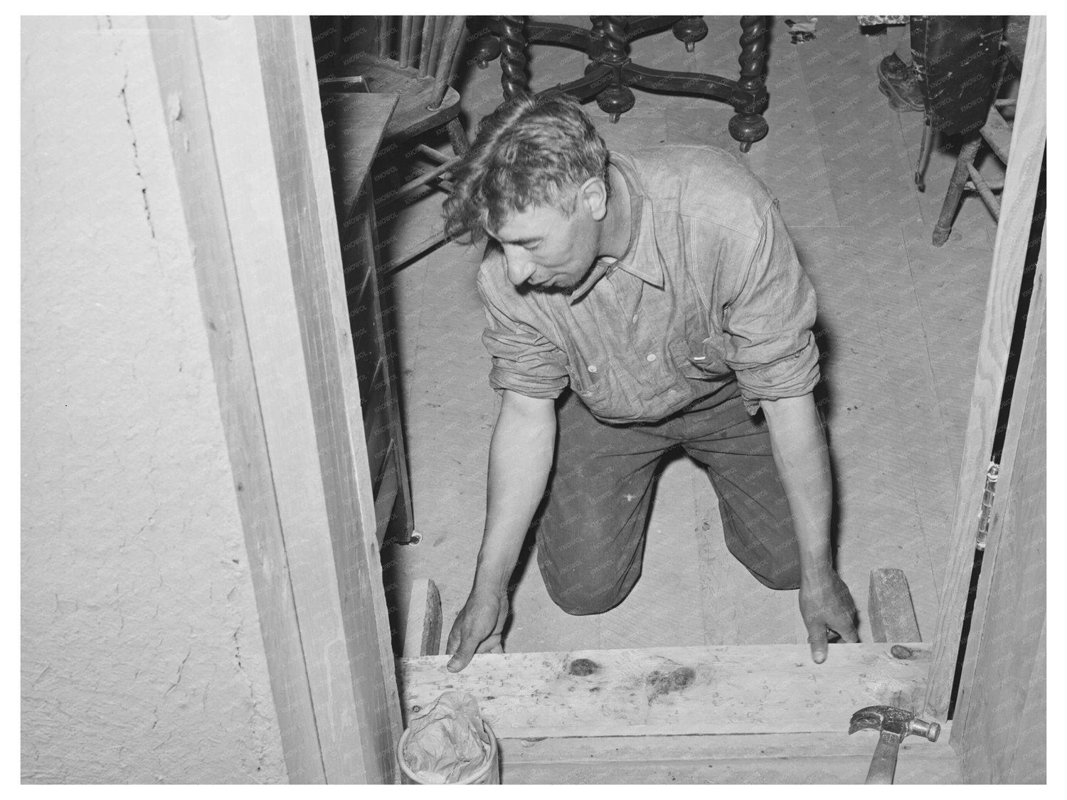 Spanish-American Farmer Fitting Step Amalia New Mexico 1940