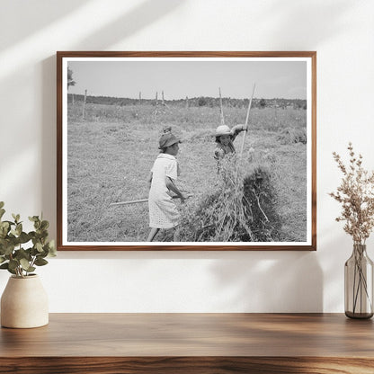 Young Girls Pitching Hay in Chamisal New Mexico 1940