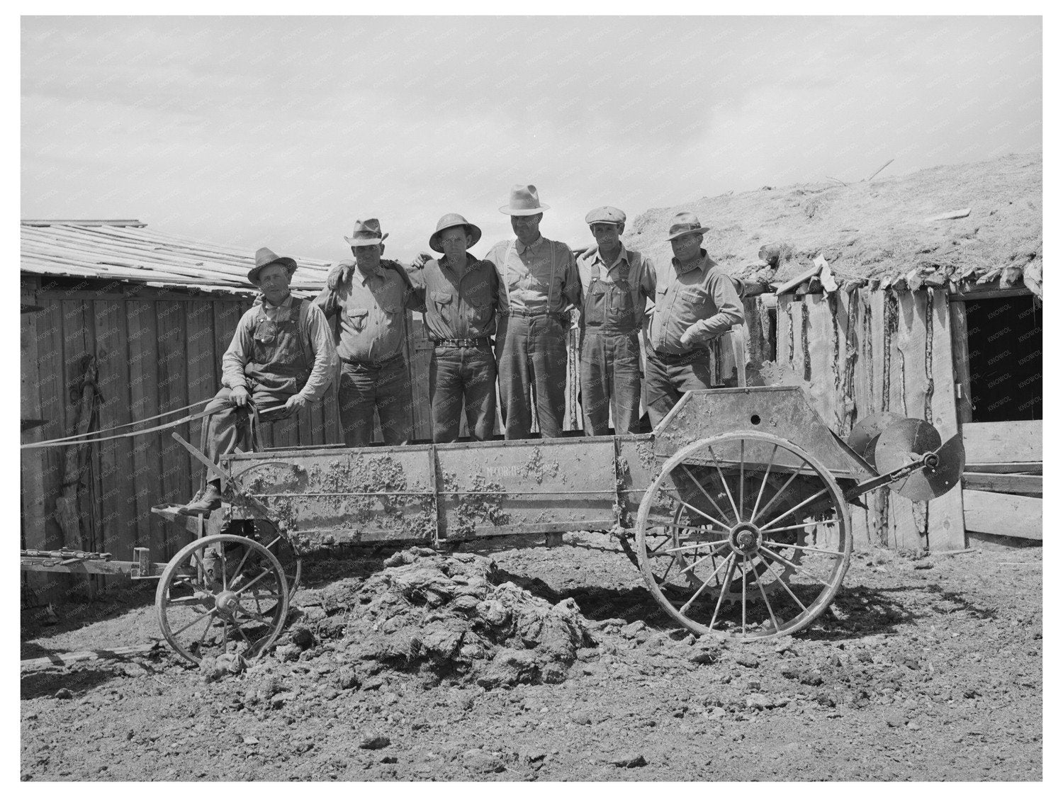 Farmers Operating Manure Spreader in Utah 1940