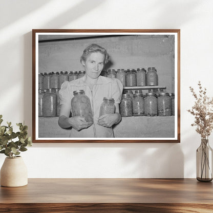Mormon Farmers Wife with Canned Goods Snowville Utah 1940