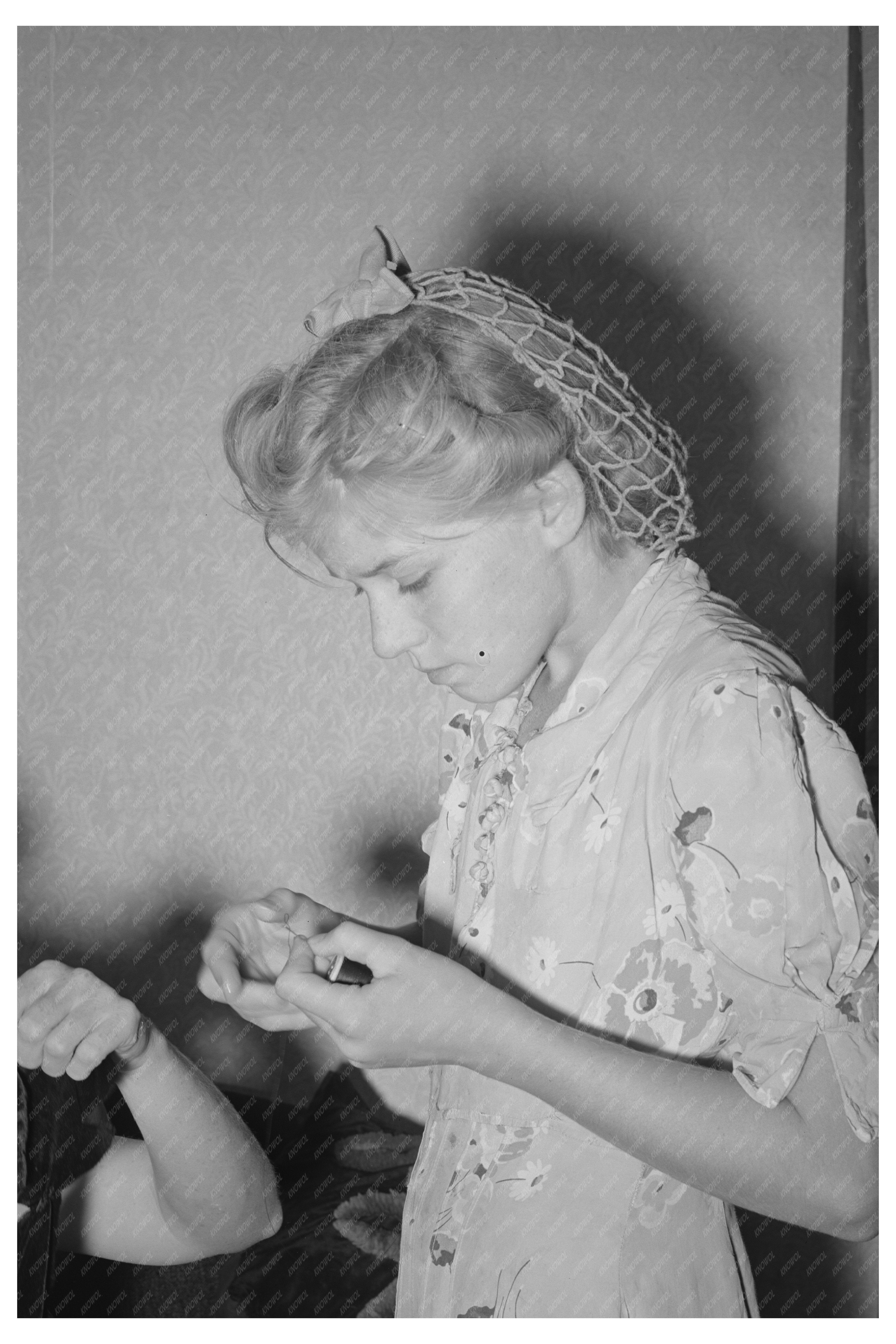 Mormon Girl Threading Needle Snowville Utah 1940