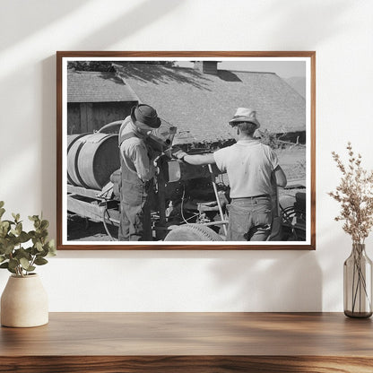Gasoline Pouring into Modified Car for Orchard Sprayer 1940