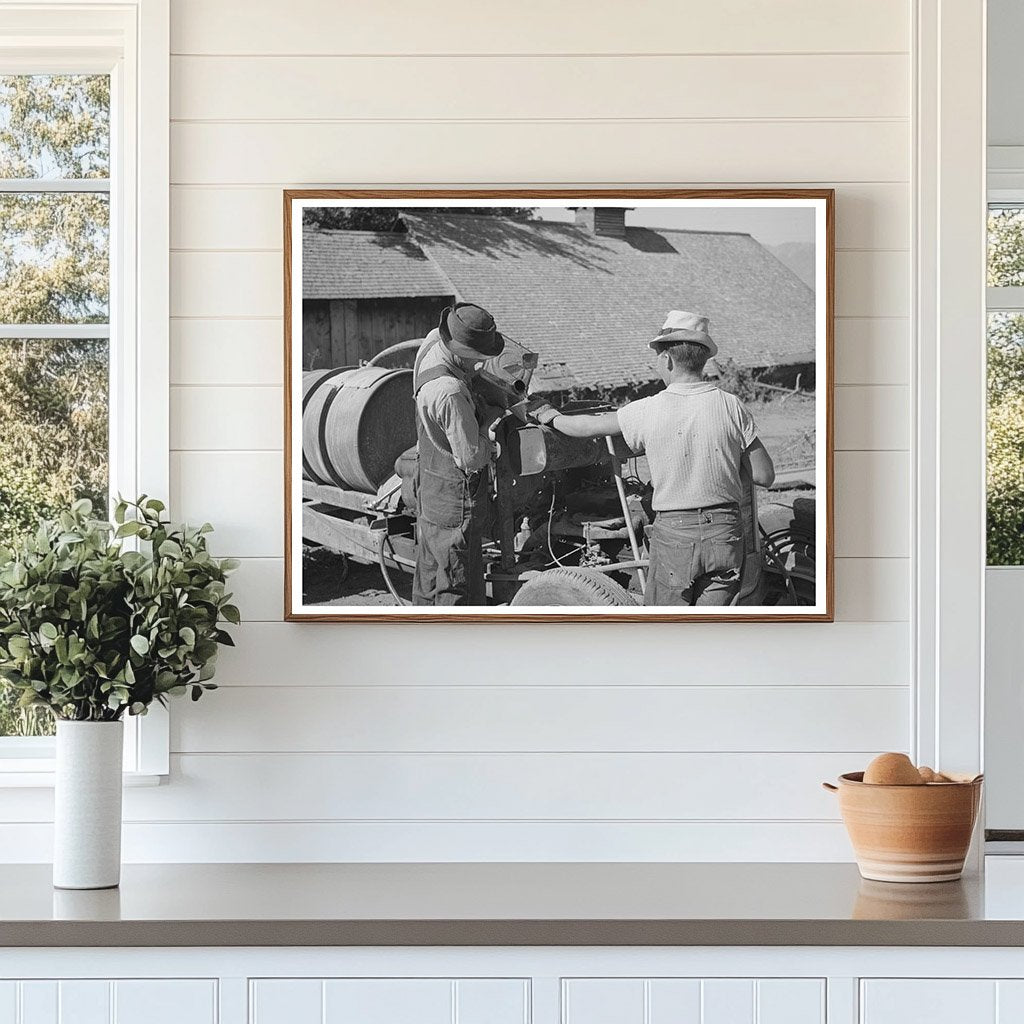 Gasoline Pouring into Modified Car for Orchard Sprayer 1940