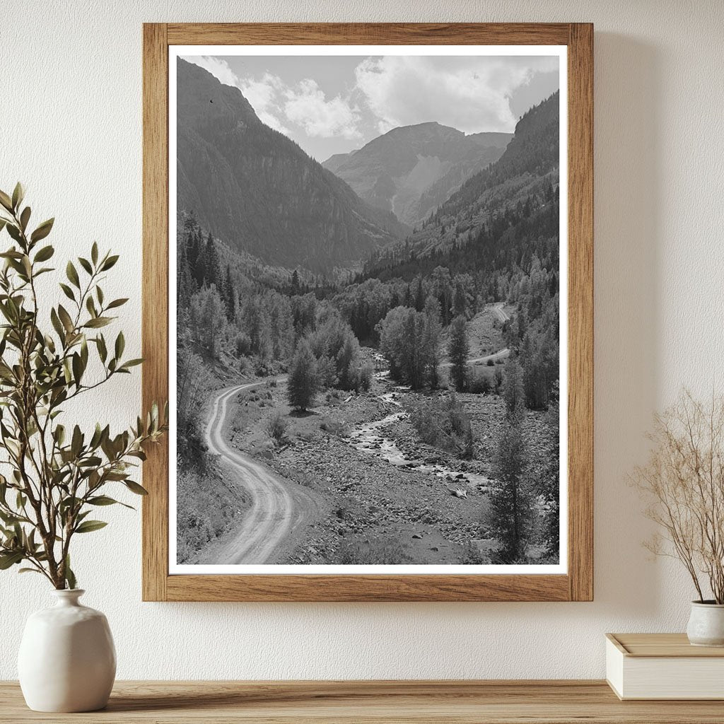 Mountain Stream and Road Ouray County Colorado 1940