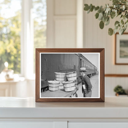 Man Examines Express Packages at Montrose Train Station 1940