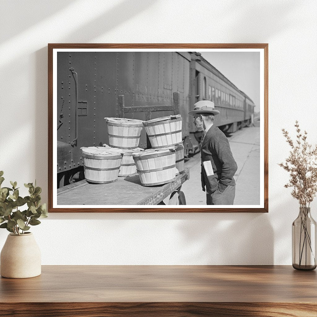 Man Examines Express Packages at Montrose Train Station 1940