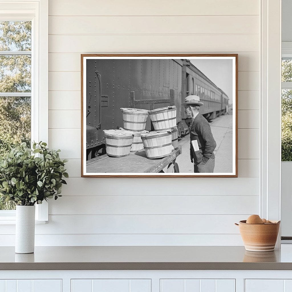 Man Examines Express Packages at Montrose Train Station 1940