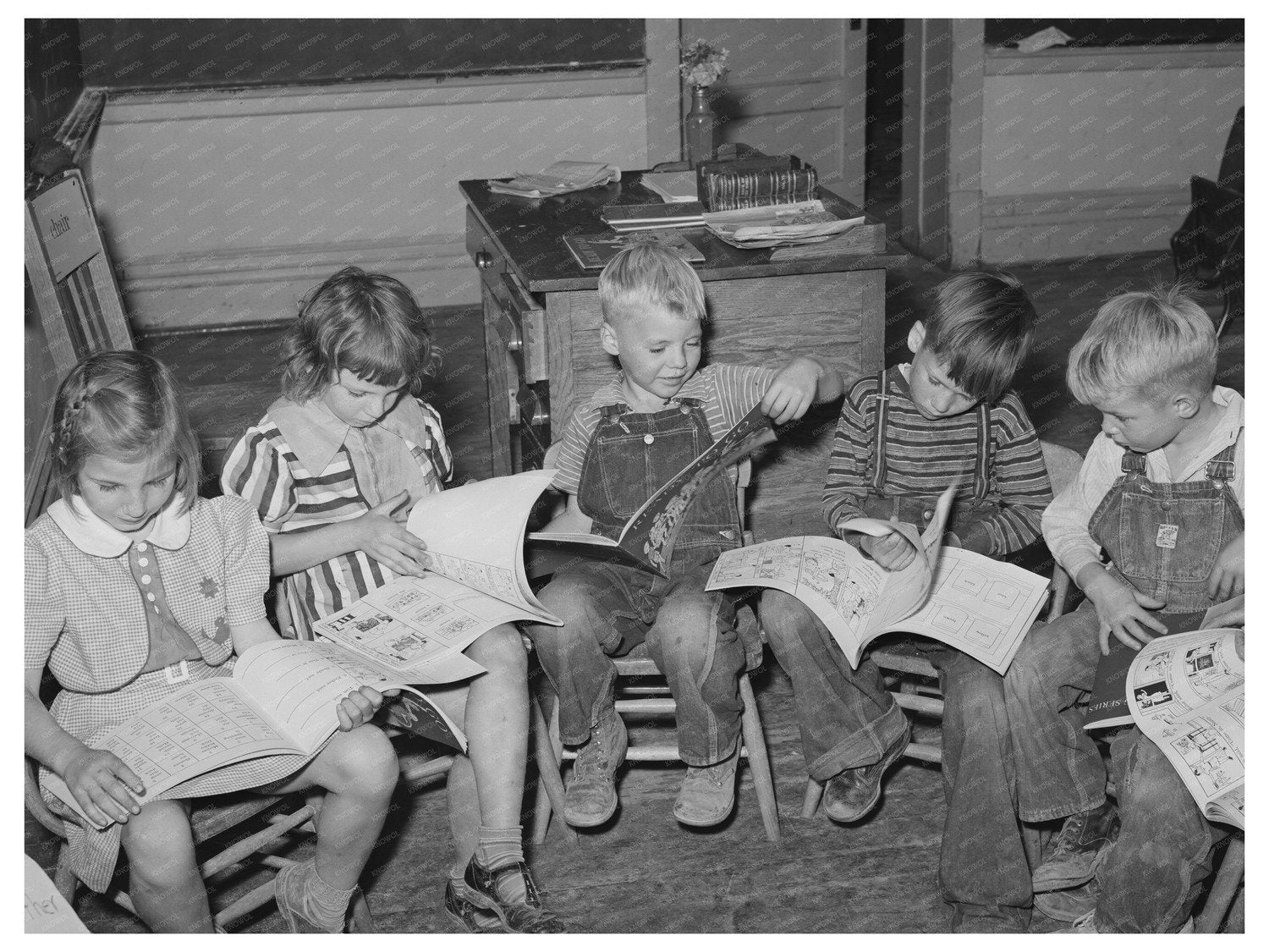 Children Reading Picture Books in Santa Clara Utah 1940