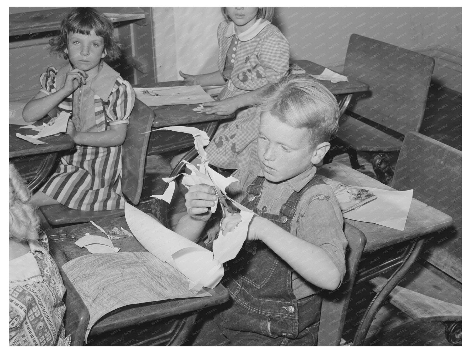 Grade School Pupil Cutting Out October 1940 Utah Image