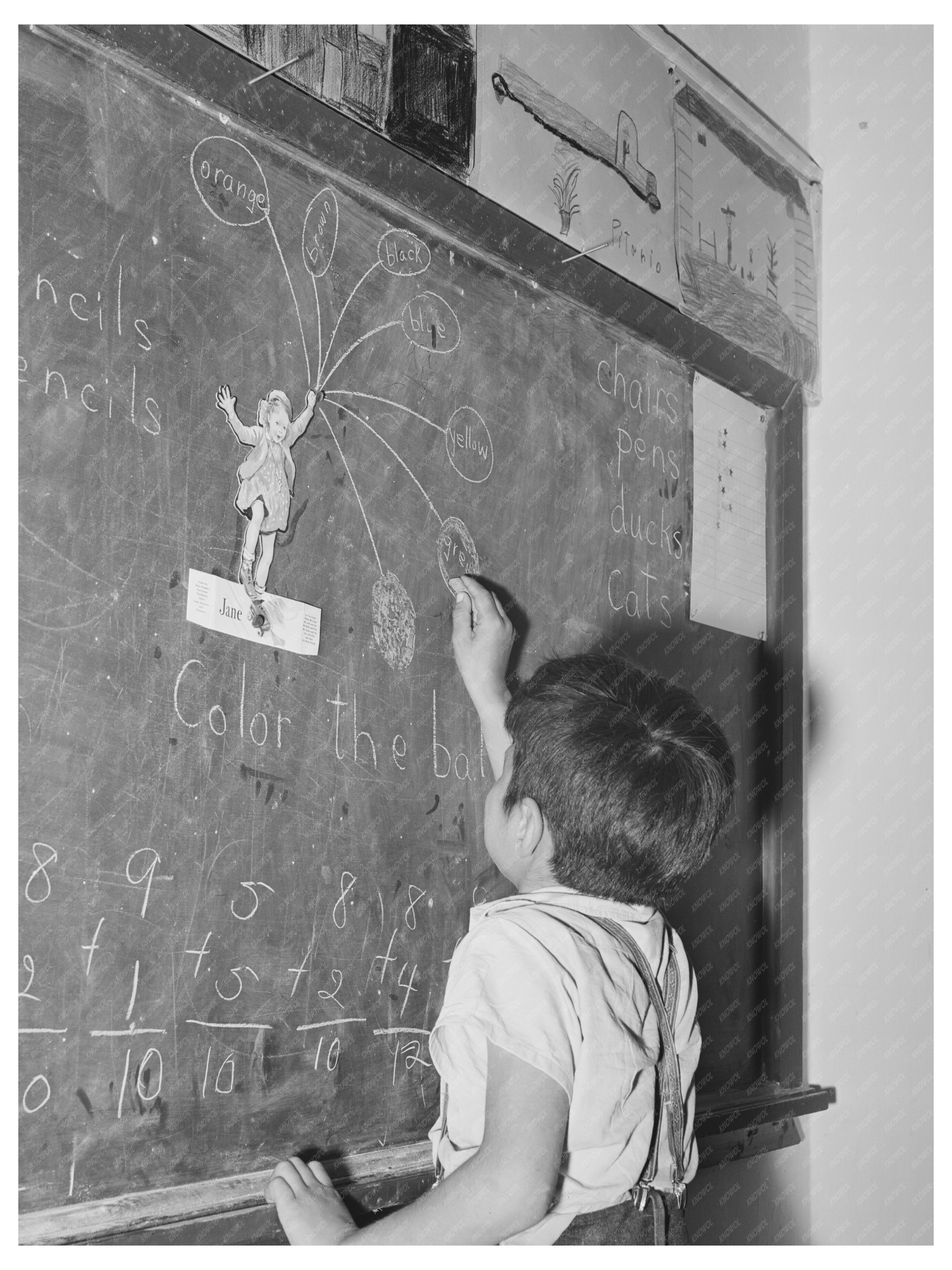 Grade School Pupil at Blackboard Concho Arizona 1940