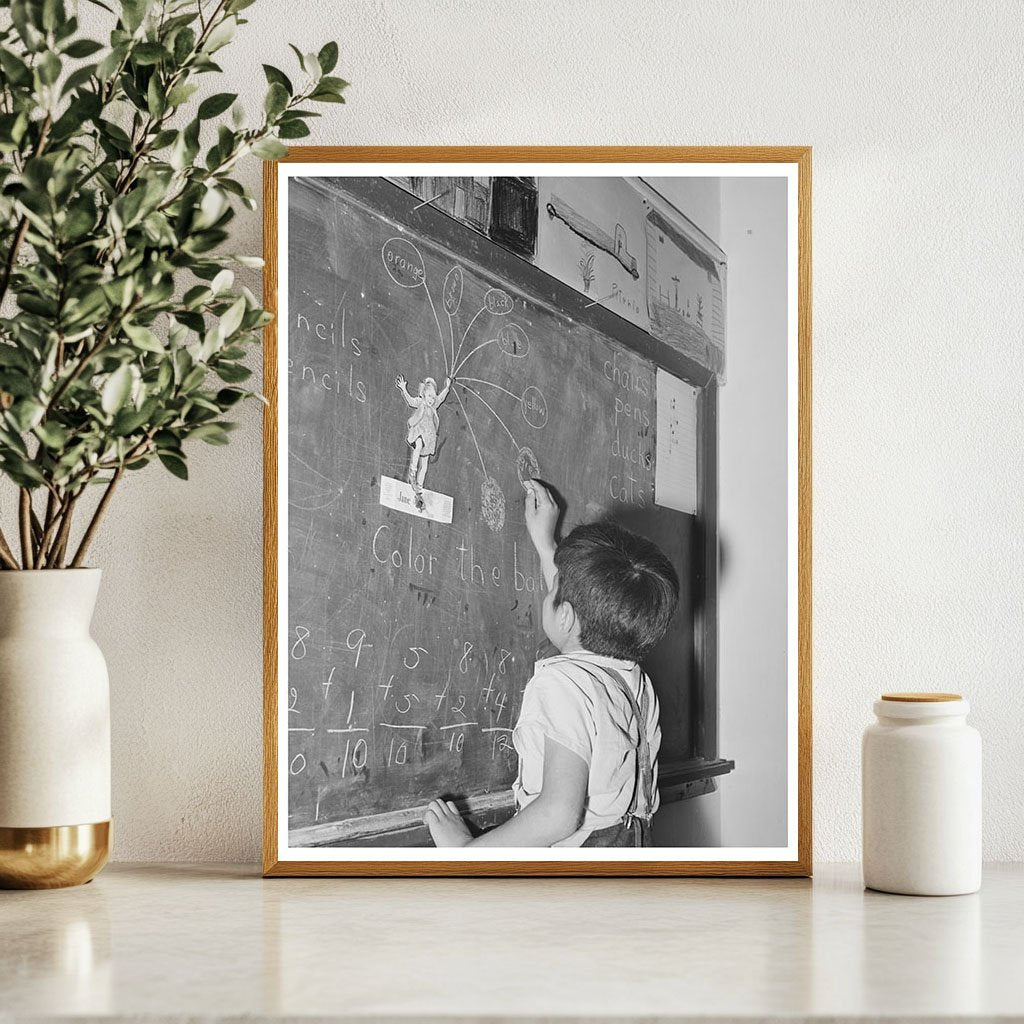 Grade School Pupil at Blackboard Concho Arizona 1940