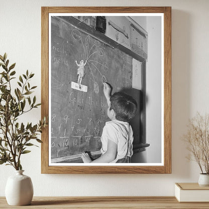 Grade School Pupil at Blackboard Concho Arizona 1940