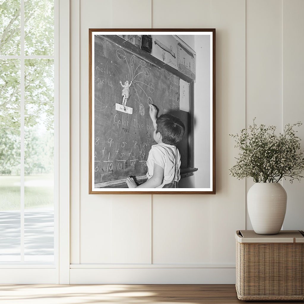 Grade School Pupil at Blackboard Concho Arizona 1940