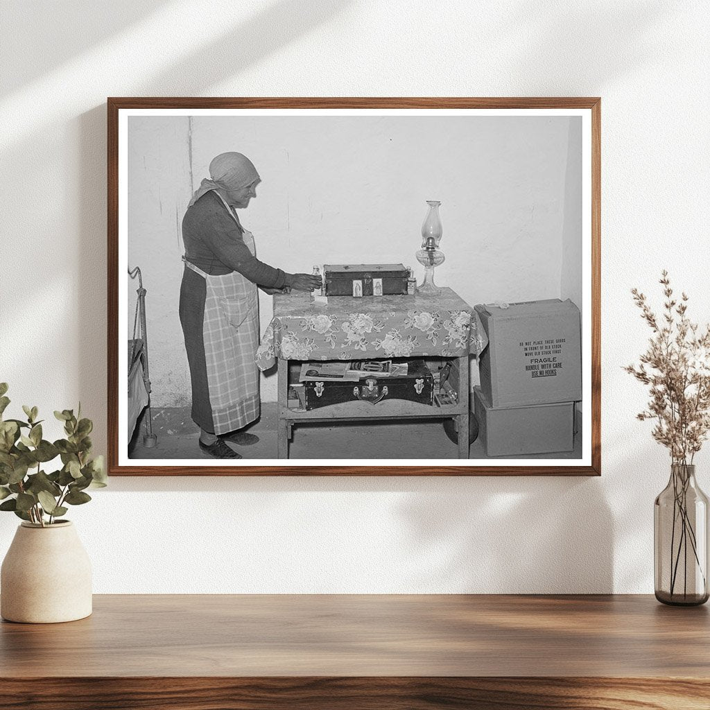 Woman Arranging Items in Concho Arizona 1940