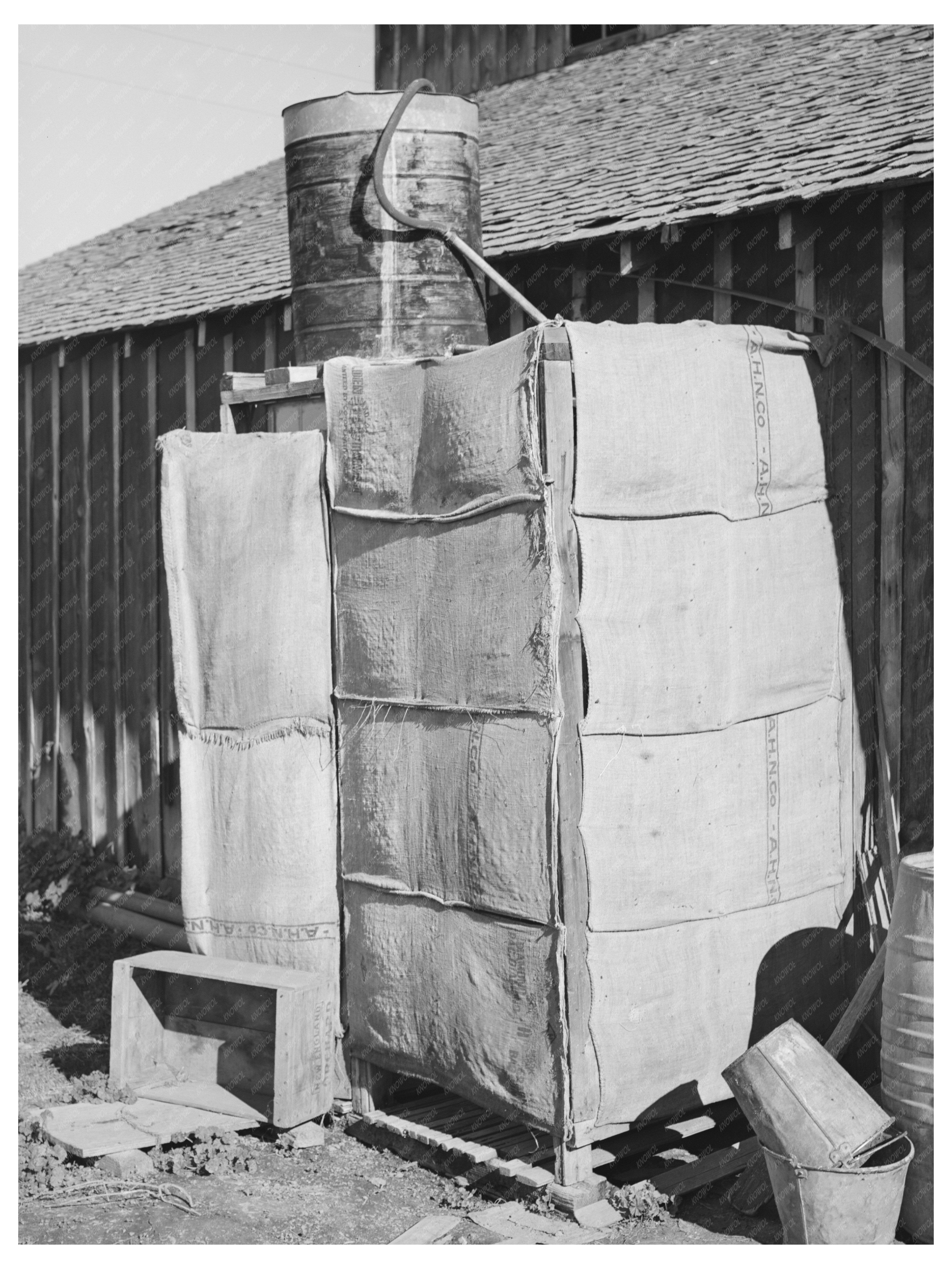 Improvised Shower Setup on Elof Hansens Farm 1940