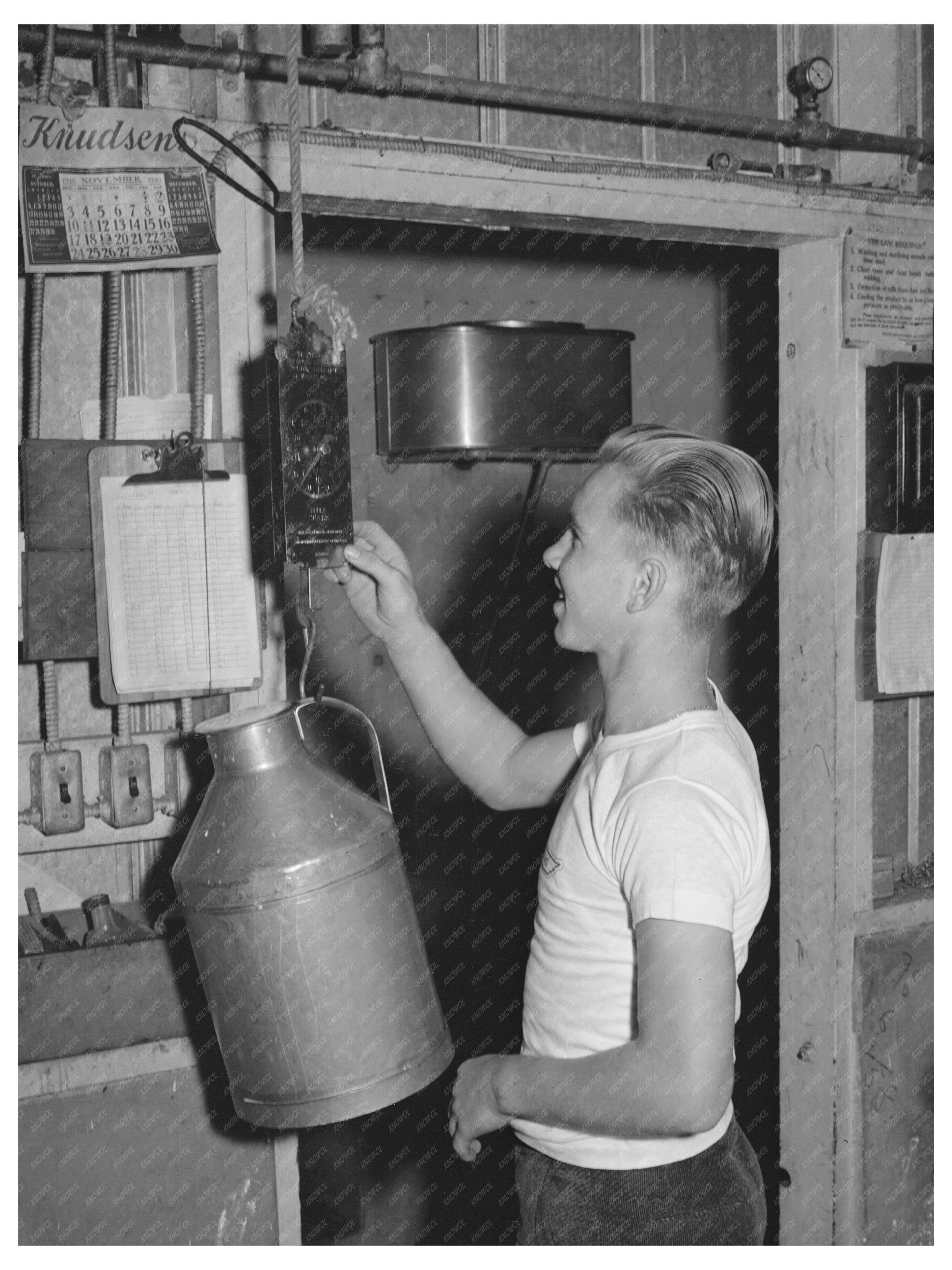 Young Boy Weighing Milk at Mineral King Farm 1940