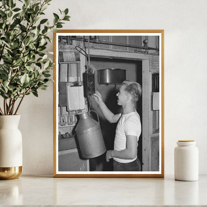 Young Boy Weighing Milk at Mineral King Farm 1940