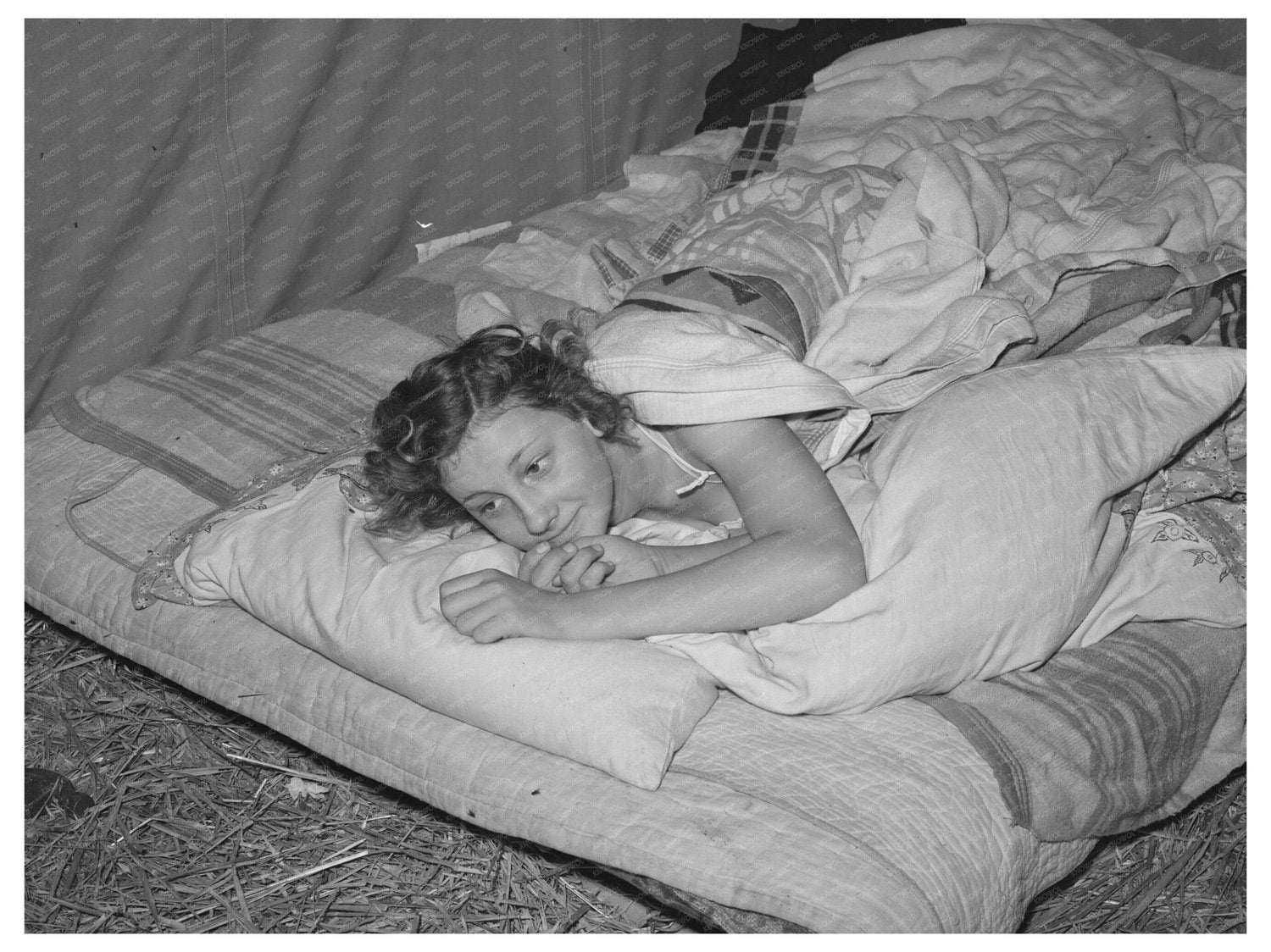 1940 Vintage Photo of Carpenters Daughter in Tent Home