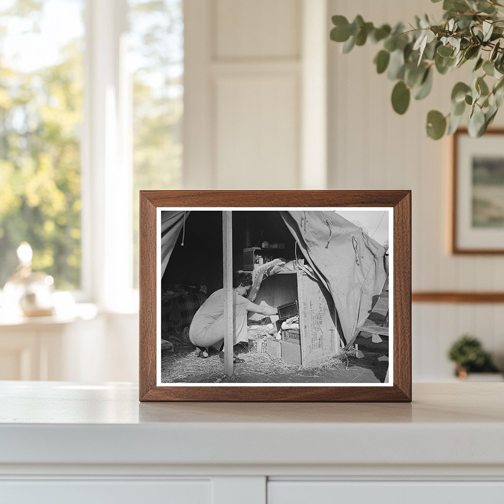 Carpenters Wife Organizing Tent Closet December 1940 California