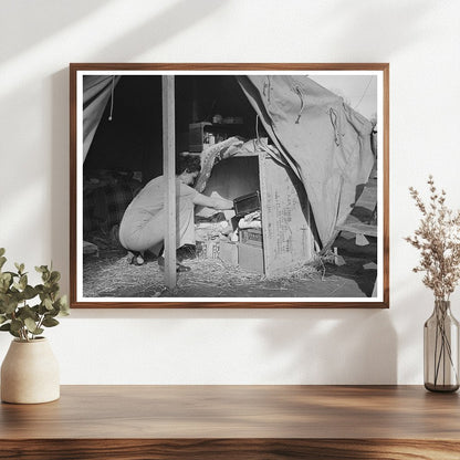 Carpenters Wife Organizing Tent Closet December 1940 California