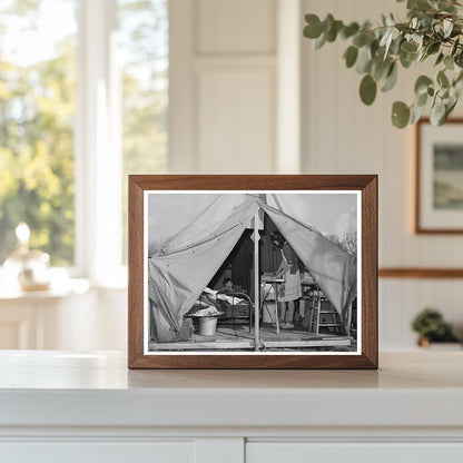 1940 Tent Home Life Ironing in Mission Valley California