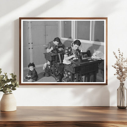 Wives of Farm Workers Sewing in Yuba City December 1940
