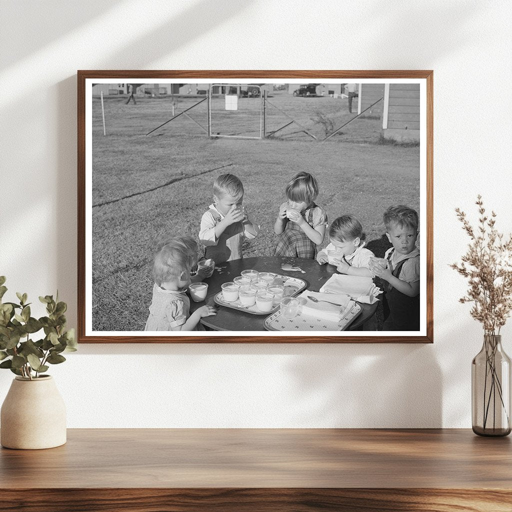 Children Drinking Milk at Farm Security Camp Yuba City 1940
