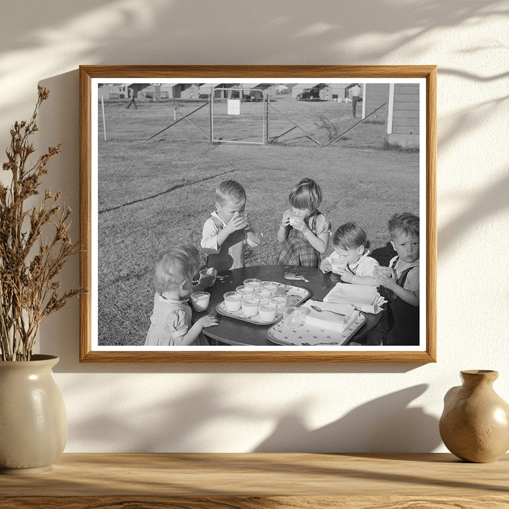 Children Drinking Milk at Farm Workers Camp Yuba City 1940