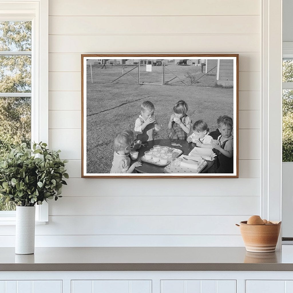 Children Drinking Milk at Farm Security Camp Yuba City 1940