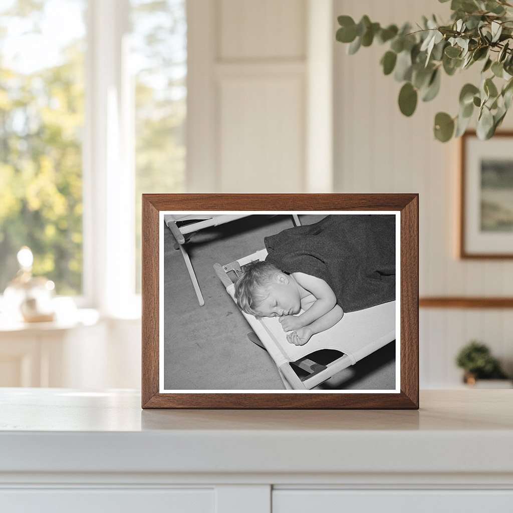 Boy Sleeping in Yuba City Farm Workers Camp 1940
