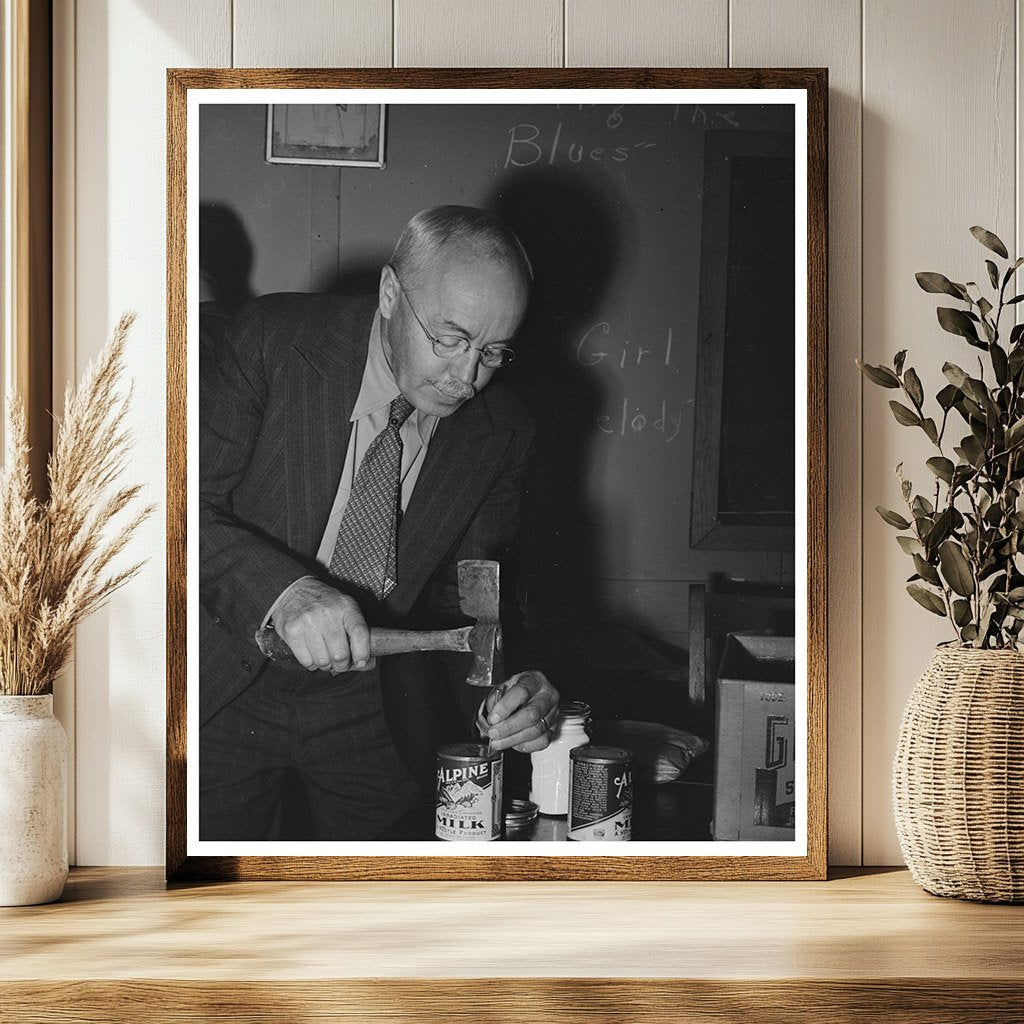 Farmer Opens Milk Can at Meeting Gold Hill California 1940