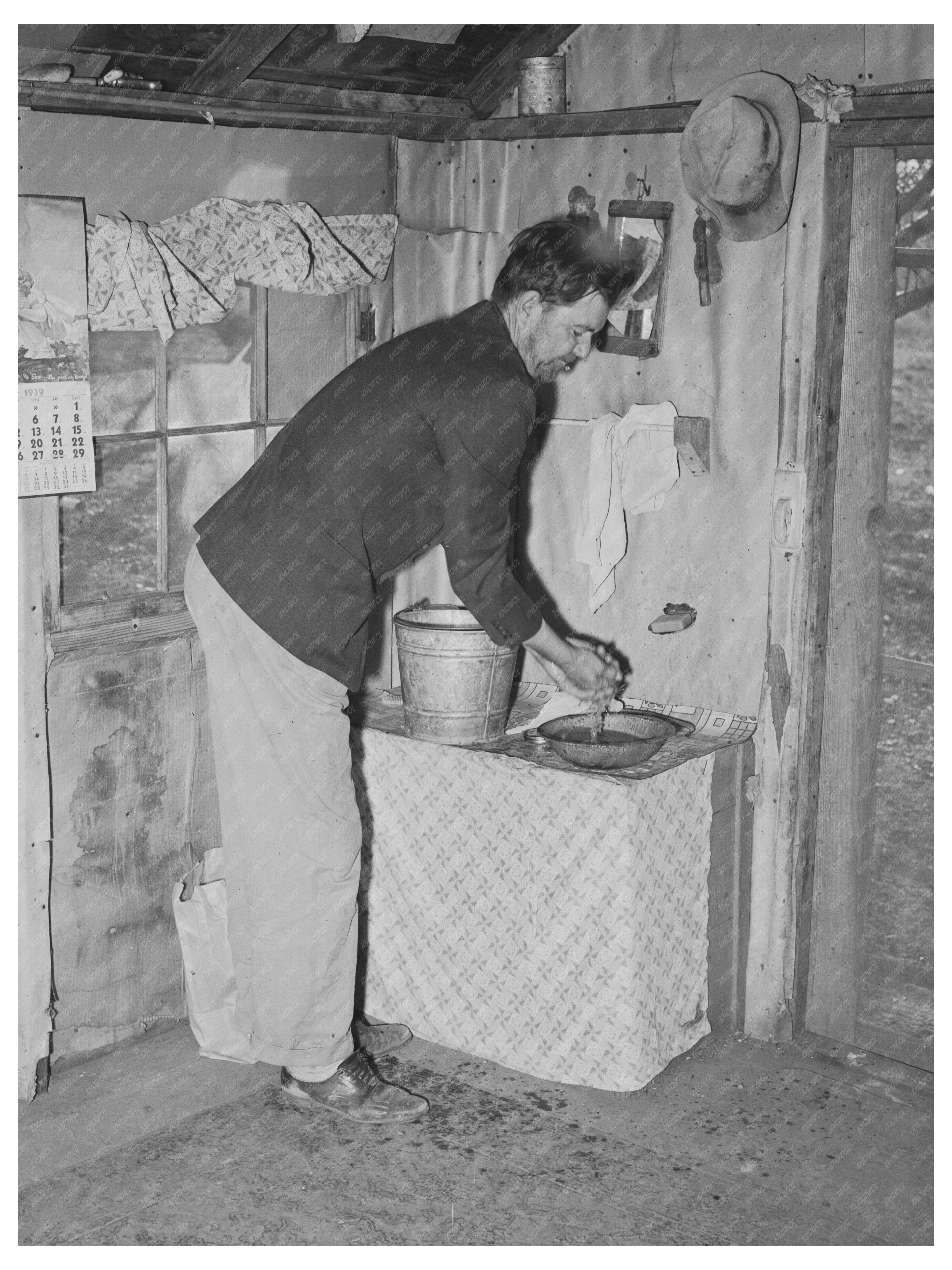 Farmer Washing Hands in Placer County California 1940
