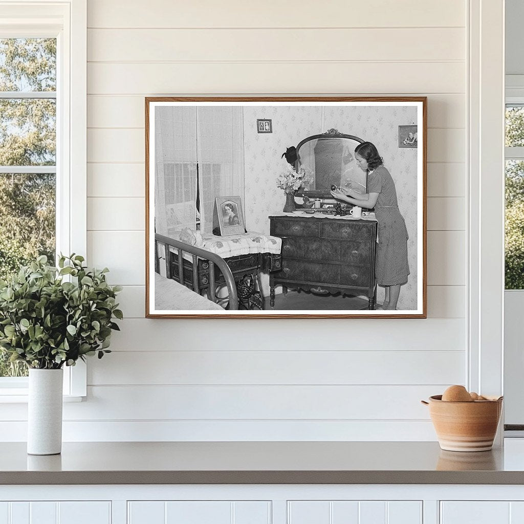Fruit Farmers Wife in Bedroom Placer County California 1940