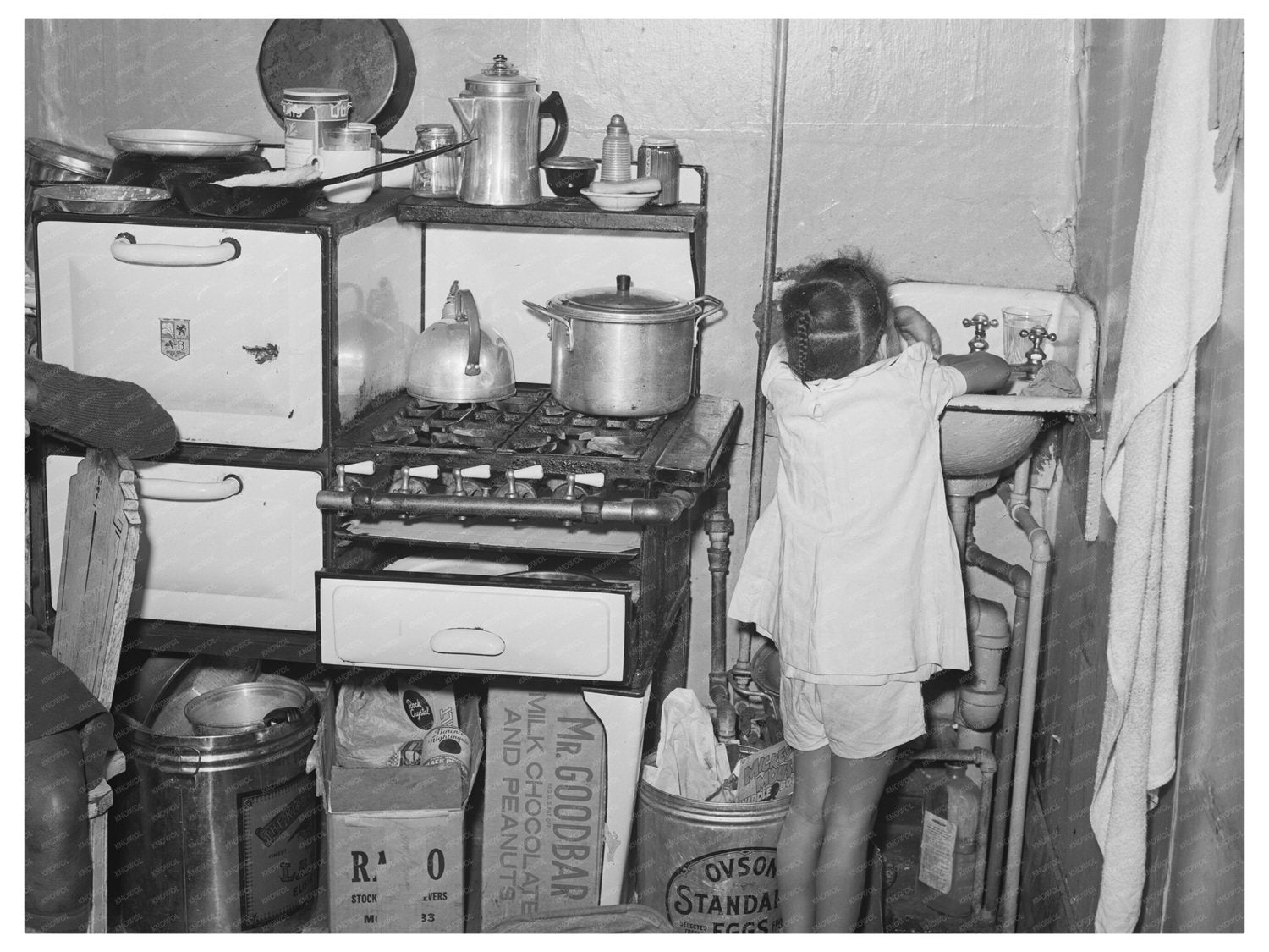 1941 Chicago Kitchen Scene in Crowded Apartment