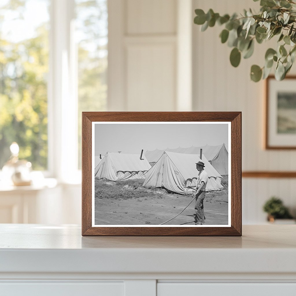 Farm Worker Watering Dusty Ground in Wilder Idaho 1941