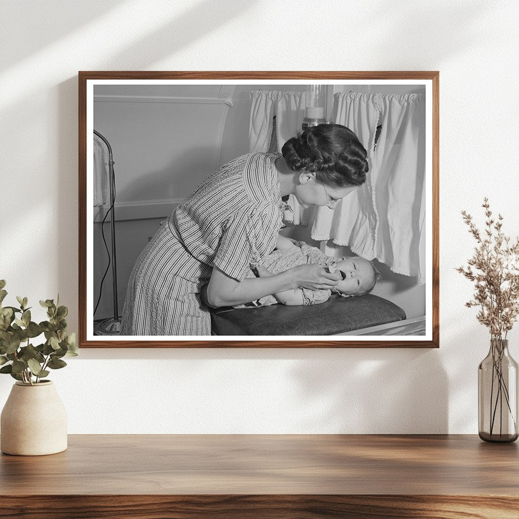 Nurse Examines Babys Throat in Idaho Mobile Clinic 1941