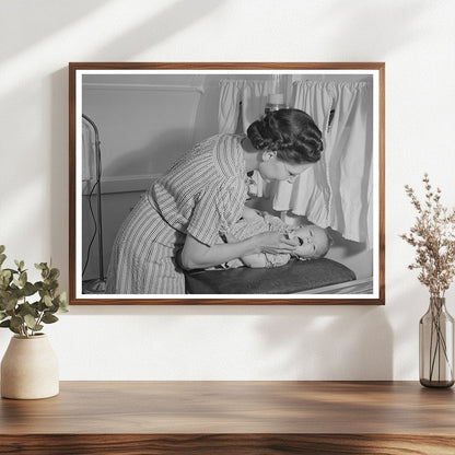 Nurse Examines Babys Throat in Idaho Mobile Clinic 1941